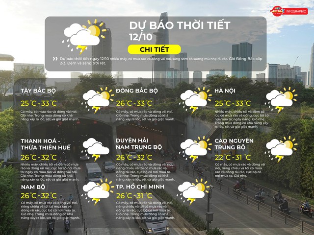 Dự báo thời tiết TP. Hồ Chí Minh ngày 12/10/2025: Có mây, có mưa rào và dông vài nơi, riêng chiều và tối có mưa rào và dông rải rác, cục bộ có nơi mưa to - Ảnh 2.
