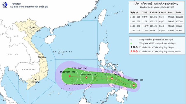 Biển Đông sắp đón áp thấp nhiệt đới, có thể thành bão số 15 và ảnh hưởng đến Nam Trung Bộ - Ảnh 1.