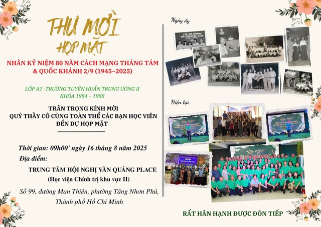 Gặp mặt truyền thống lớp A1 – Trường Tuyên huấn Trung ương II nhân kỷ niệm 80 năm Cách mạng Tháng Tám và Quốc khánh 2/9 - Ảnh 1.