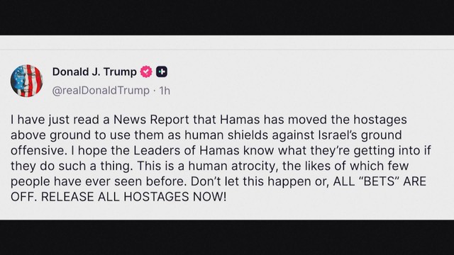 Tổng thống Trump cảnh báo Hamas về các con tin Israel - Ảnh 1.