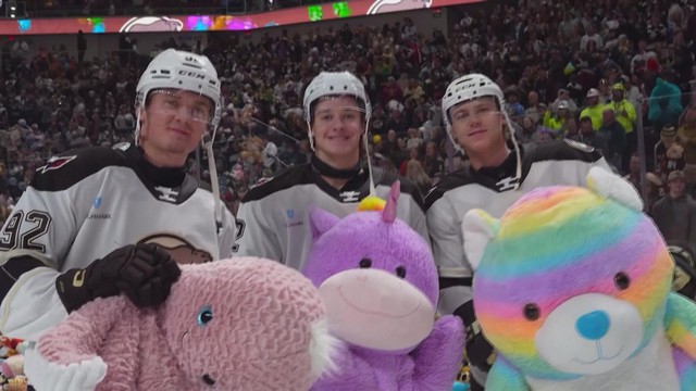 Mỹ: Hàng chục ngàn con gấu bông đổ xuống sân băng để gây quỹ cộng đồng- Ảnh 4. Mỹ: Hàng chục ngàn con gấu bông đổ xuống sân băng để gây quỹ cộng đồng- Ảnh 4.