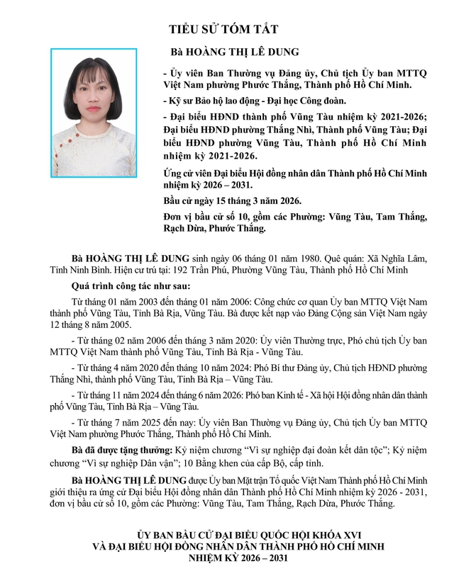 Chương trình hành động Ứng cử viên Đại biểu Hội đồng nhân dân TP. Hồ Chí Minh Khóa XI Hoàng Thị Lê Dung - Ảnh 1.