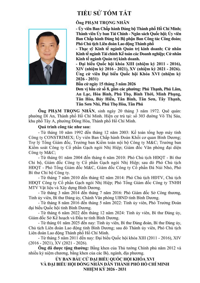 Tóm tắt tiểu sử ông Phạm Trọng Nhân ứng cử Đại biểu Quốc hội Khóa XVI- Ảnh 1.