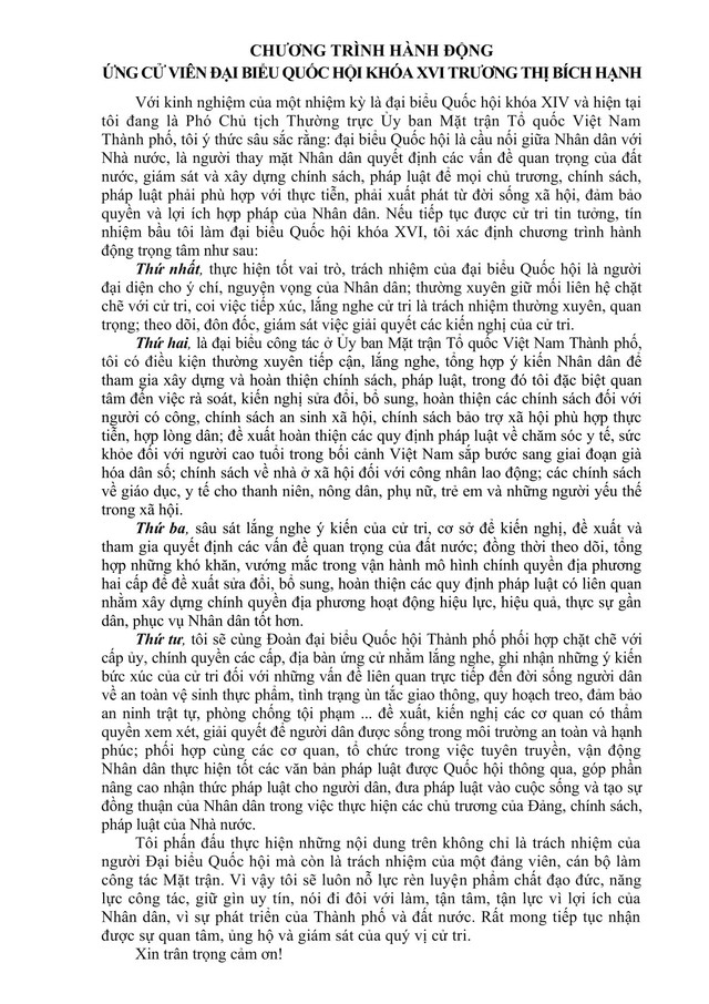 Tóm tắt tiểu sử bà Trương Thị Bích Hạnh ứng cử Đại biểu Quốc hội Khóa XVI- Ảnh 2. Tóm tắt tiểu sử bà Trương Thị Bích Hạnh ứng cử Đại biểu Quốc hội Khóa XVI- Ảnh 2.