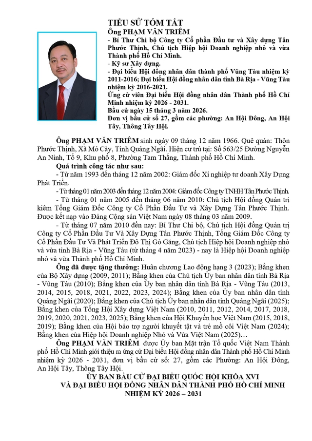 Tóm tắt tiểu sử ông/bà XXX ứng cử Hội đồng nhân dân TP. Hồ Chí Minh Khóa XI - Ảnh 1.