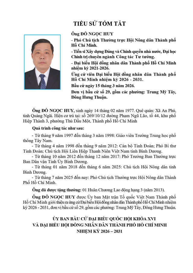 Tóm tắt tiểu sử ông/bà XXX ứng cử Hội đồng nhân dân TP. Hồ Chí Minh Khóa XI - Ảnh 1.
