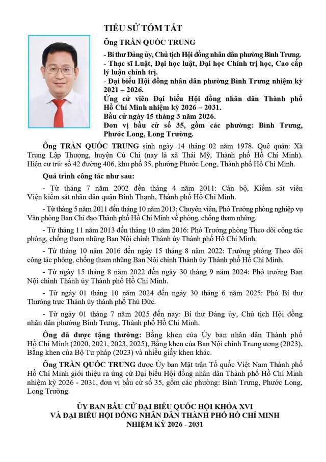 Tóm tắt tiểu sử ông/bà XXX ứng cử Hội đồng nhân dân TP. Hồ Chí Minh Khóa XI - Ảnh 1.