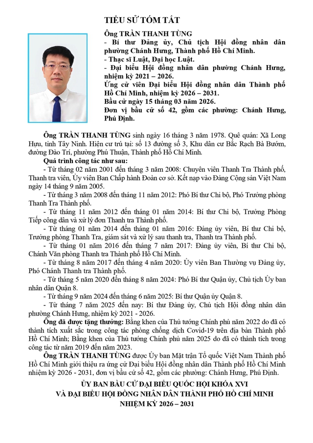 Tóm tắt tiểu sử ông Trần Thanh Tùng ứng cử Hội đồng nhân dân TP. Hồ Chí Minh Khóa XI- Ảnh 1.
