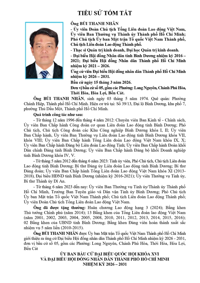Tóm tắt tiểu sử ông Bùi Thanh Nhân ứng cử Hội đồng nhân dân TP. Hồ Chí Minh Khóa XI- Ảnh 1.