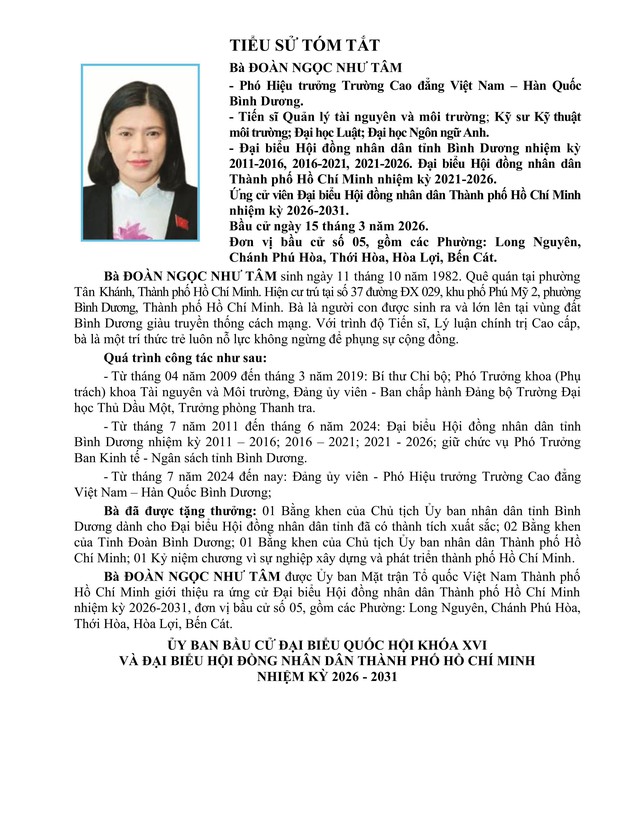 Tóm tắt tiểu sử bà Đoàn Ngọc Như Tâm ứng cử Hội đồng nhân dân TP. Hồ Chí Minh Khóa XI- Ảnh 1.