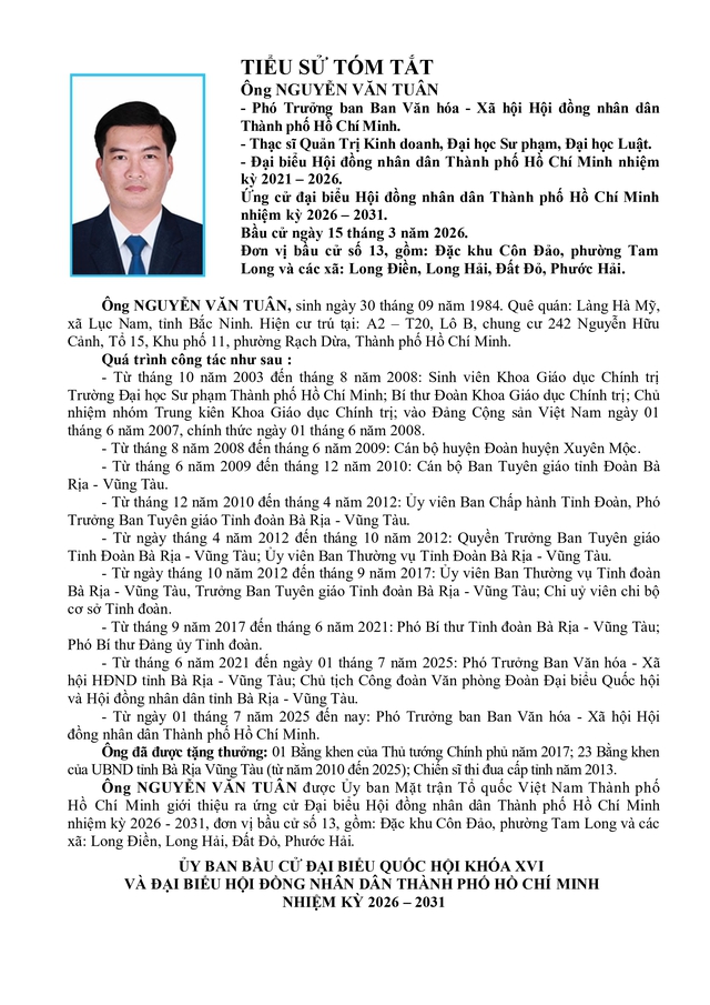 Tóm tắt tiểu sử ông Nguyễn Văn Tuân ứng cử Hội đồng nhân dân TP. Hồ Chí Minh Khóa XI - Ảnh 1.