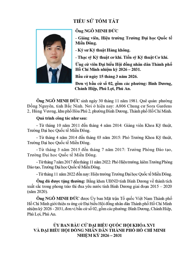 Chương trình hành động Ứng cử viên Đại biểu Hội đồng nhân dân TP. Hồ Chí Minh Khóa XI Ngô Minh Đức - Ảnh 1.