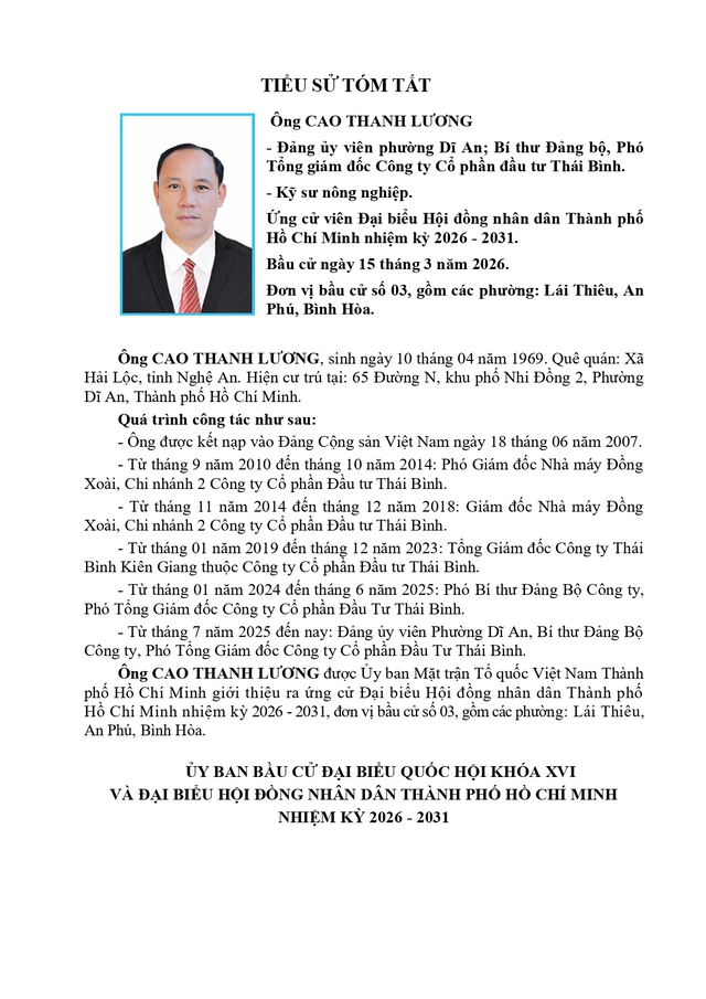 Chương trình hành động Ứng cử viên Đại biểu Hội đồng nhân dân TP. Hồ Chí Minh Khóa XI Cao Thanh Lương - Ảnh 1.