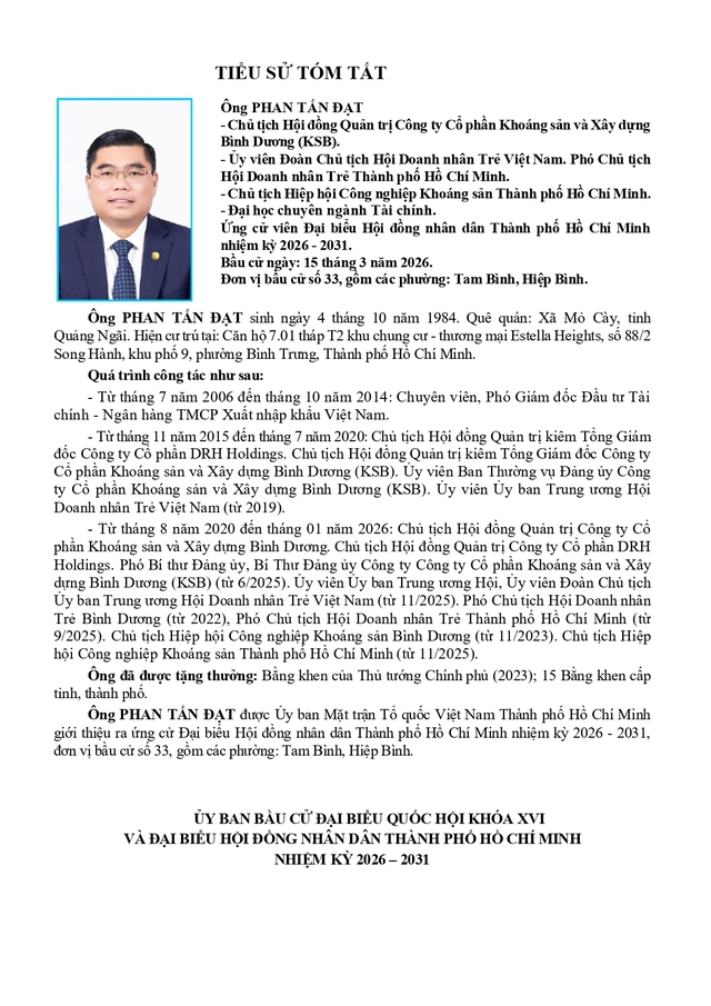 Tóm tắt tiểu sử ông Phan Tấn Đạt ứng cử Hội đồng nhân dân TP. Hồ Chí Minh Khóa XI- Ảnh 1.