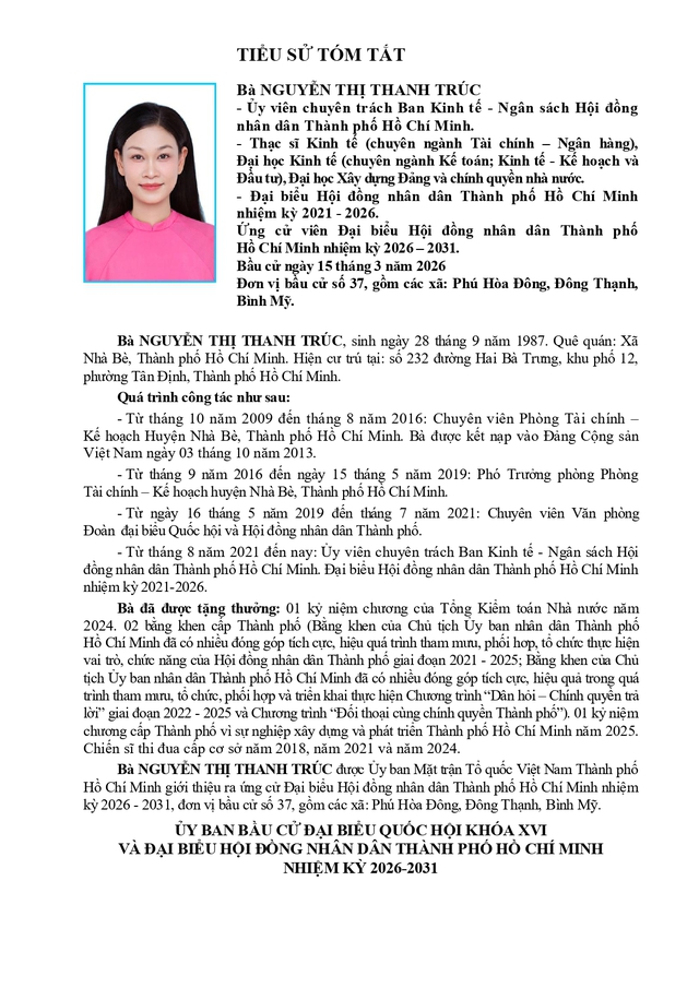Tóm tắt tiểu sử bà Nguyễn Thị Thanh Trúc ứng cử Hội đồng nhân dân TP. Hồ Chí Minh Khóa XI - Ảnh 1.