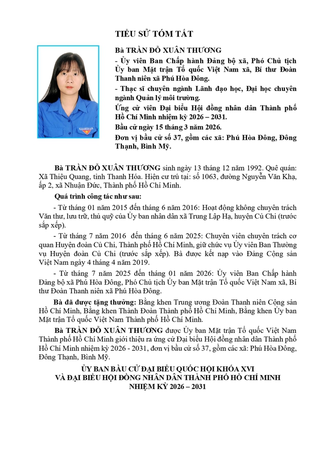 Tóm tắt tiểu sử bà Trần Đỗ Xuân Thương ứng cử Hội đồng nhân dân TP. Hồ Chí Minh Khóa XI - Ảnh 1.