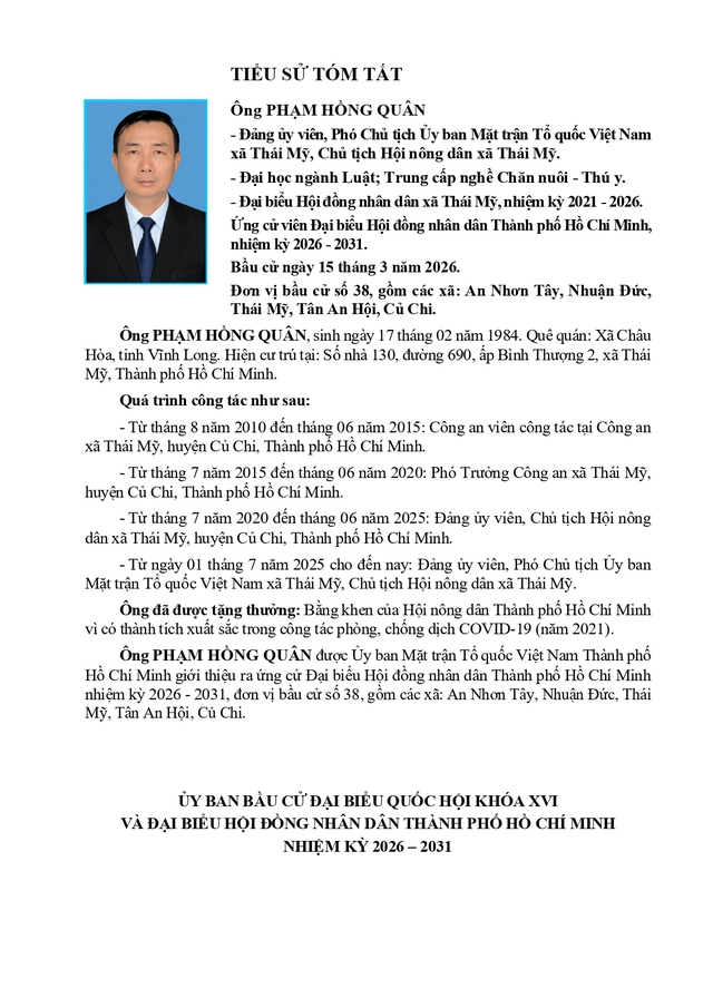 Tóm tắt tiểu sử ông Phạm Hồng Quân ứng cử Hội đồng nhân dân TP. Hồ Chí Minh Khóa XI - Ảnh 1.