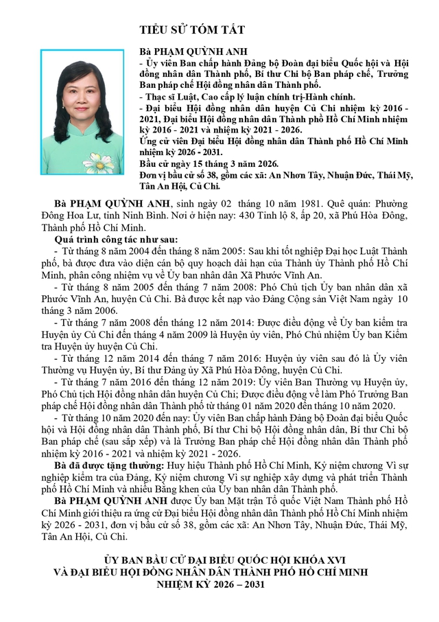 Tóm tắt tiểu sử bà Phạm Quỳnh Anh ứng cử Hội đồng nhân dân TP. Hồ Chí Minh Khóa XI - Ảnh 1.