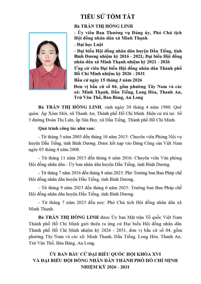 Tóm tắt tiểu sử bà Trần Thị Hồng Linh ứng cử Hội đồng nhân dân TP. Hồ Chí Minh Khóa XI - Ảnh 1.