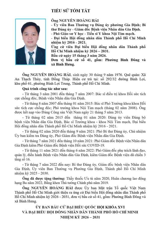 Tóm tắt tiểu sử ông Nguyễn Hoàng Hải ứng cử Hội đồng nhân dân TP. Hồ Chí Minh Khóa XI - Ảnh 1.