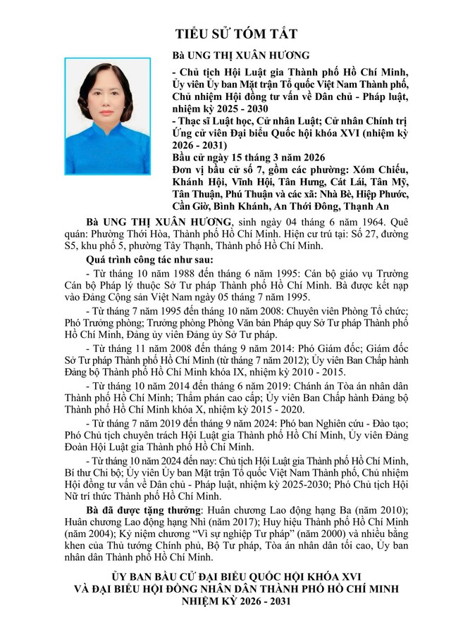 Tóm tắt tiểu sử bà Ung Thị Xuân Hương ứng cử Đại biểu Quốc hội Khóa XVI - Ảnh 1.