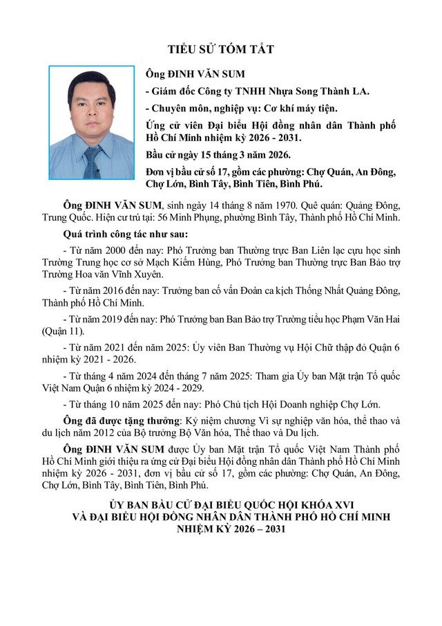 Tóm tắt tiểu sử ông/bà XXX ứng cử Hội đồng nhân dân TP. Hồ Chí Minh Khóa XI - Ảnh 1.