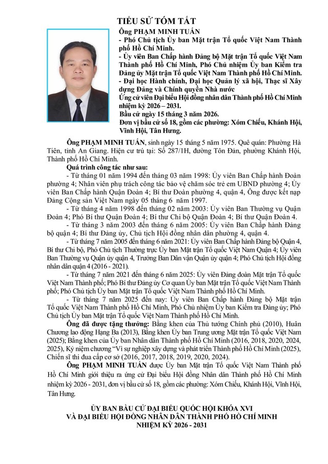 Tóm tắt tiểu sử ông/bà XXX ứng cử Hội đồng nhân dân TP. Hồ Chí Minh Khóa XI - Ảnh 1.