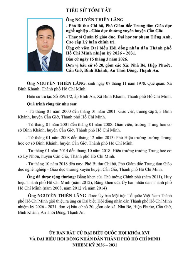 Tóm tắt tiểu sử ông/bà XXX ứng cử Hội đồng nhân dân TP. Hồ Chí Minh Khóa XI - Ảnh 1.
