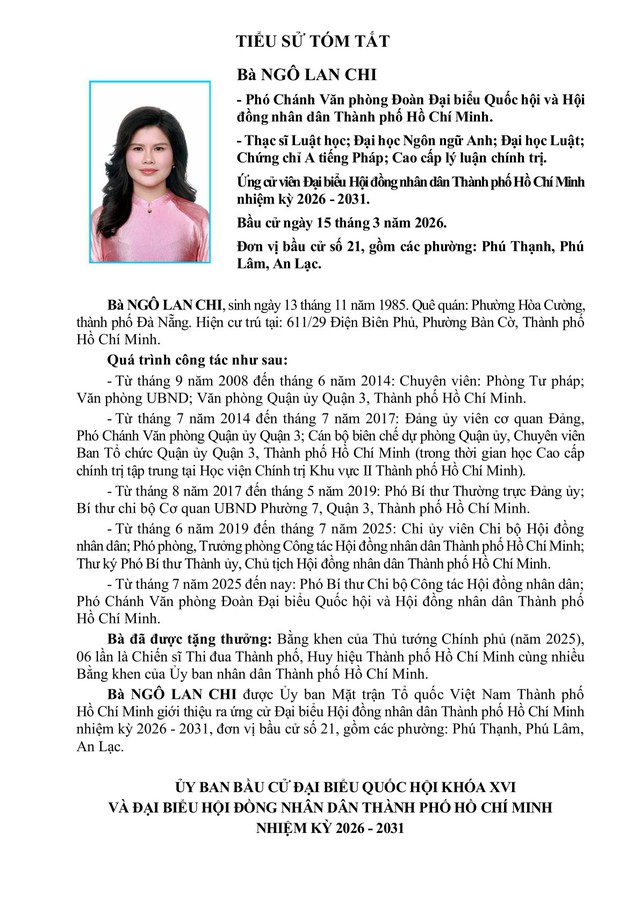 Tóm tắt tiểu sử ông/bà XXX ứng cử Hội đồng nhân dân TP. Hồ Chí Minh Khóa XI - Ảnh 1.