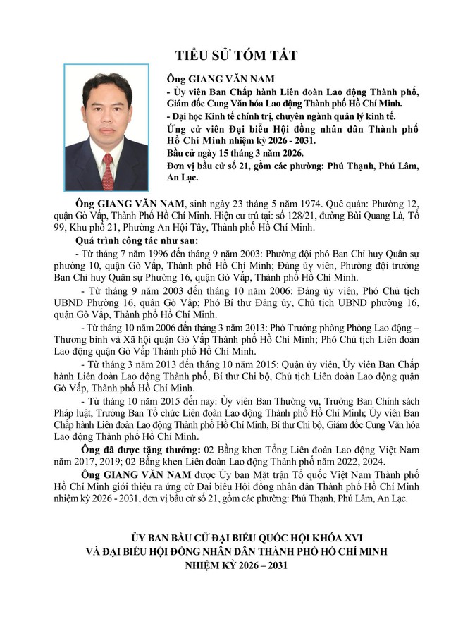 Tóm tắt tiểu sử ông/bà XXX ứng cử Hội đồng nhân dân TP. Hồ Chí Minh Khóa XI - Ảnh 1.