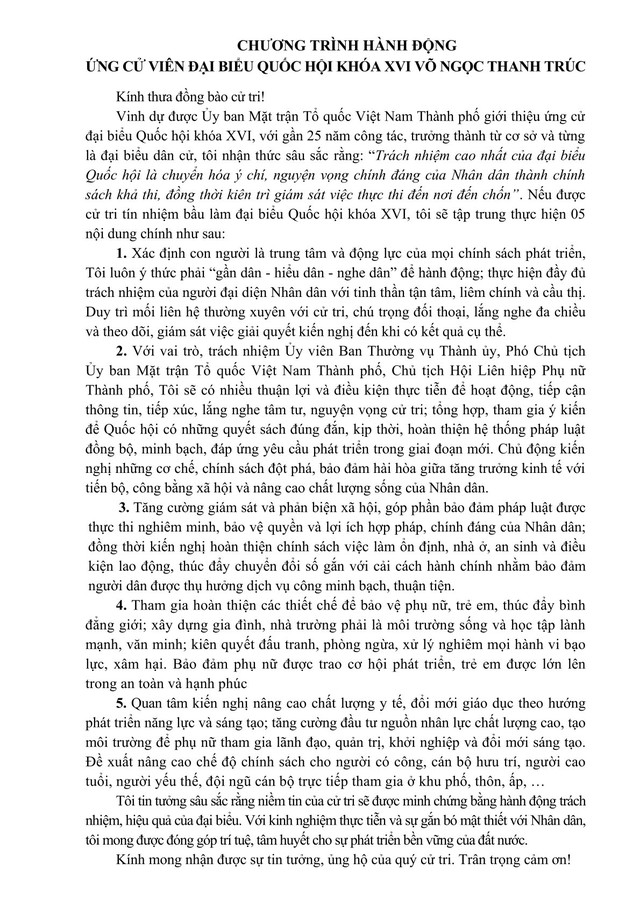 Tóm tắt tiểu sử bà Võ Ngọc Thanh Trúc ứng cử Đại biểu Quốc hội Khóa XVI - Ảnh 2.