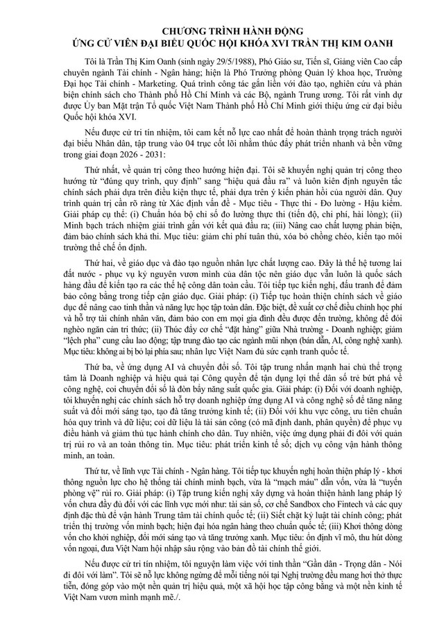 Tóm tắt tiểu sử bà Trần Thị Kim Oanh ứng cử Đại biểu Quốc hội Khóa XVI - Ảnh 2.