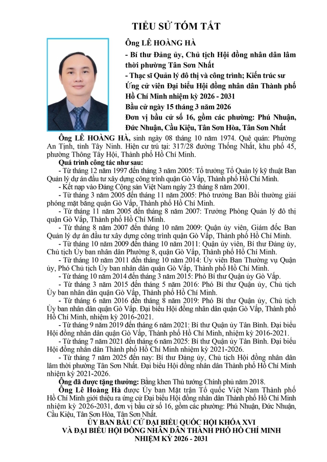 Tóm tắt tiểu sử ông Lê Hoàng Hà ứng cử Hội đồng nhân dân TP. Hồ Chí Minh Khóa XI - Ảnh 1.