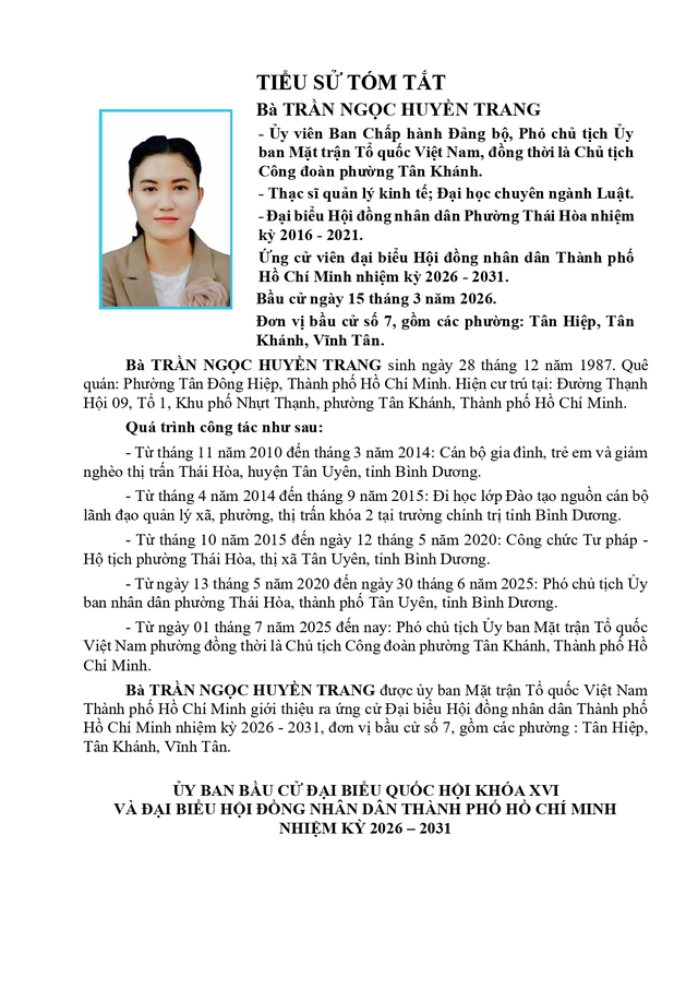 Chương trình hành động Ứng cử viên Đại biểu Hội đồng nhân dân TP. Hồ Chí Minh Khóa XI Trần Ngọc Huyền Trang- Ảnh 1.