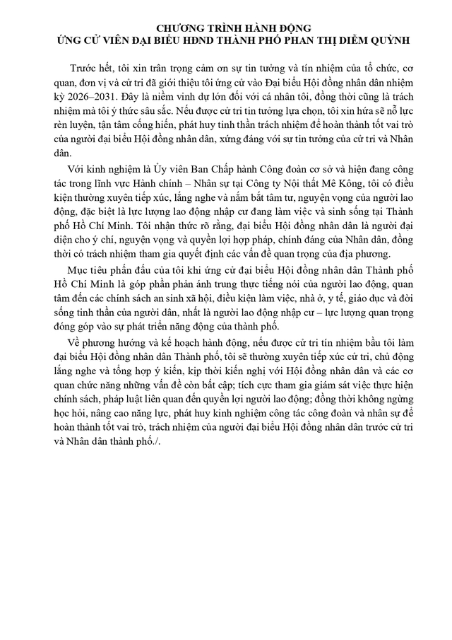 Tóm tắt tiểu sử bà Phan Thị Diễm Quỳnh ứng cử Hội đồng nhân dân TP. Hồ Chí Minh Khóa XI- Ảnh 2. Tóm tắt tiểu sử bà Phan Thị Diễm Quỳnh ứng cử Hội đồng nhân dân TP. Hồ Chí Minh Khóa XI- Ảnh 2.