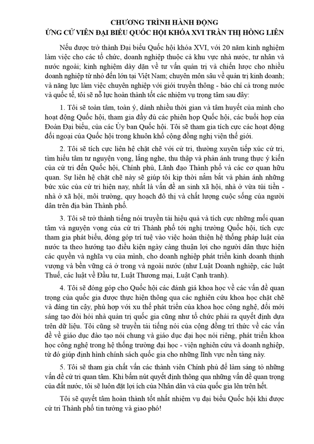 Tóm tắt tiểu sử bà Trần Thị Hồng Liên ứng cử Đại biểu Quốc hội Khóa XVI - Ảnh 2.