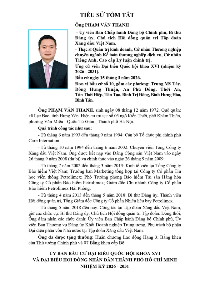 Tóm tắt tiểu sử ông Phạm Văn Thanh ứng cử Đại biểu Quốc hội Khóa XVI - Ảnh 1.