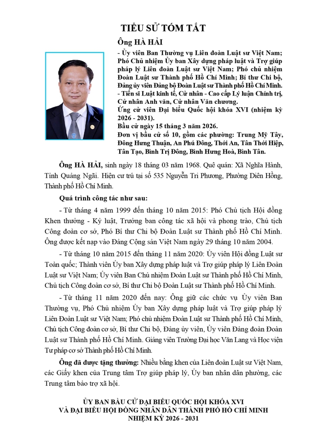 Tóm tắt tiểu sử ông Hà Hải ứng cử Đại biểu Quốc hội Khóa XVI - Ảnh 1.