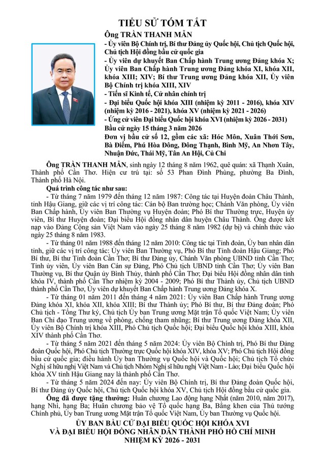 Tóm tắt tiểu sử ông Trần Thanh Mẫn ứng cử Đại biểu Quốc hội Khóa XVI - Ảnh 1.