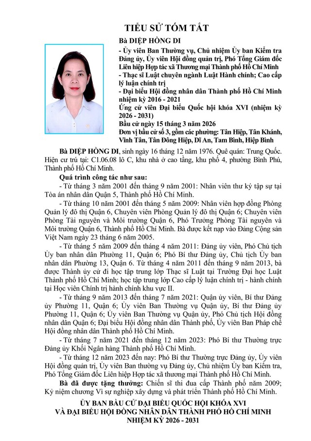 Chương trình hành động Ứng cử viên Đại biểu Quốc hội Khóa XVI Diệp Hồng Di - Ảnh 1.