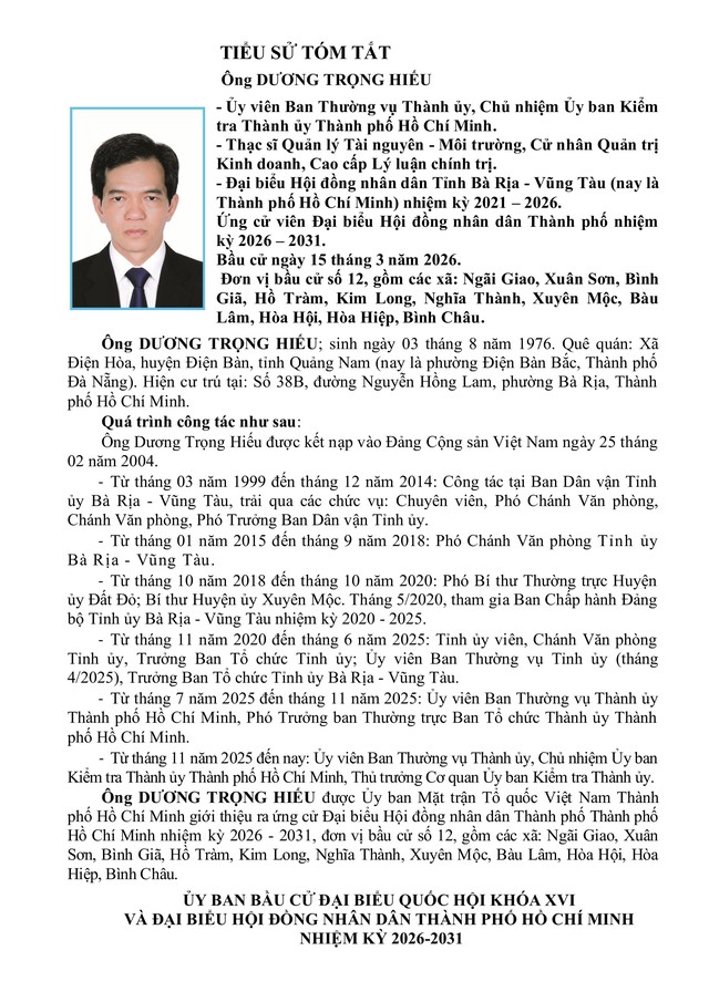 Chương trình hành động Ứng cử viên Đại biểu Hội đồng nhân dân TP. Hồ Chí Minh Khóa XI Dương Trọng Hiếu - Ảnh 1.