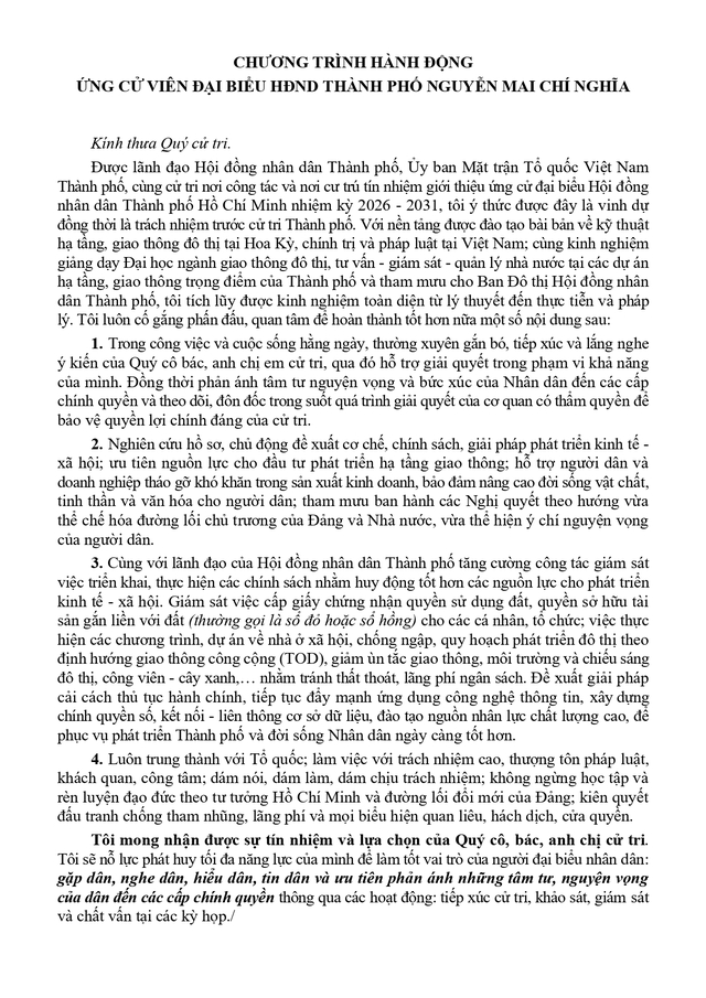 Ông Mai Chí Nghĩa trúng cử Đại biểu Hội đồng nhân dân TP. Hồ Chí Minh Khóa XI nhiệm kỳ 2026 - 2031 - Ảnh 2.
