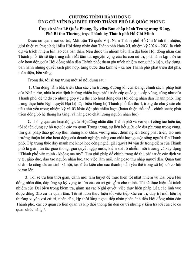 Ông Lê Quốc Phong trúng cử Đại biểu Hội đồng nhân dân TP. Hồ Chí Minh Khóa XI nhiệm kỳ 2026 - 2031 - Ảnh 2.