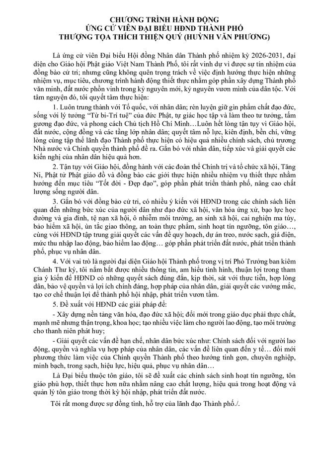 Ông Huỳnh Văn Phương (Thượng tọa Thích Thiện Quý) trúng cử Đại biểu Hội đồng nhân dân TP. Hồ Chí Minh Khóa XI nhiệm kỳ 2026 - 2031 - Ảnh 2.