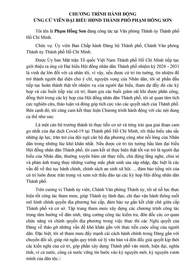 Ông Phạm Hồng Sơn trúng cử Đại biểu Hội đồng nhân dân TP. Hồ Chí Minh Khóa XI nhiệm kỳ 2026 - 2031 - Ảnh 2.