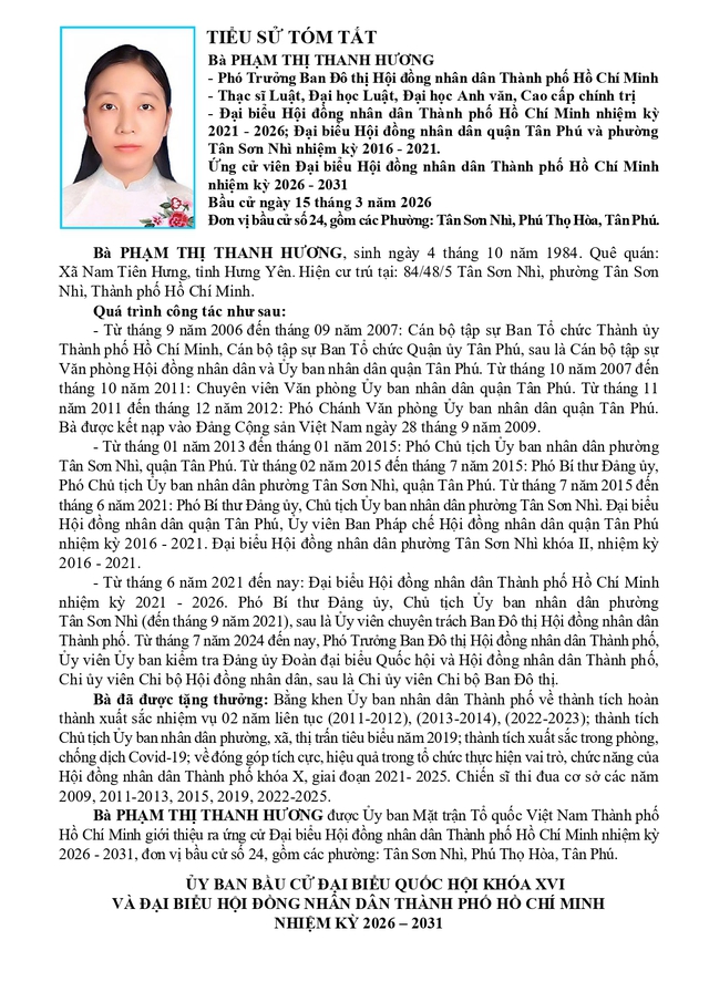 Bà Phạm Thị Thanh Hương trúng cử Đại biểu Hội đồng nhân dân TP. Hồ Chí Minh Khóa XI nhiệm kỳ 2026 - 2031 - Ảnh 2.