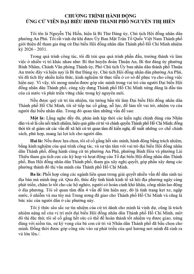 Bà Nguyễn Thị Hiền trúng cử Đại biểu Hội đồng nhân dân TP. Hồ Chí Minh Khóa XI nhiệm kỳ 2026 - 2031 - Ảnh 1.