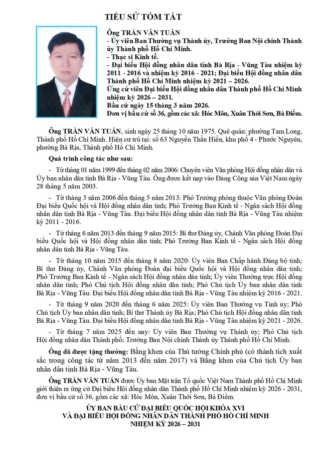 Ông Trần Văn Tuấn trúng cử Đại biểu Hội đồng nhân dân TP. Hồ Chí Minh Khóa XI nhiệm kỳ 2026 - 2031 - Ảnh 1.