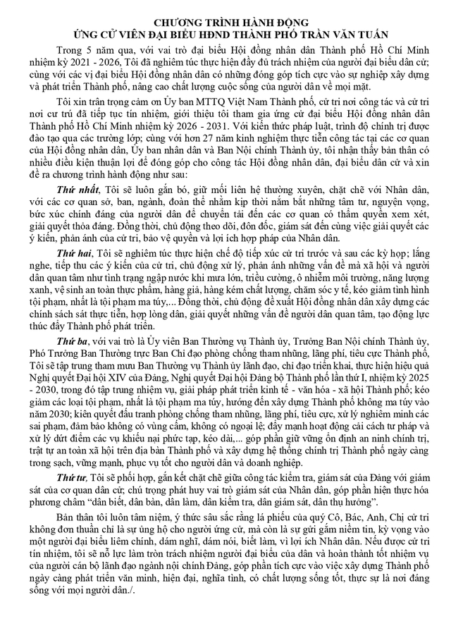 Ông Trần Văn Tuấn trúng cử Đại biểu Hội đồng nhân dân TP. Hồ Chí Minh Khóa XI nhiệm kỳ 2026 - 2031 - Ảnh 2.