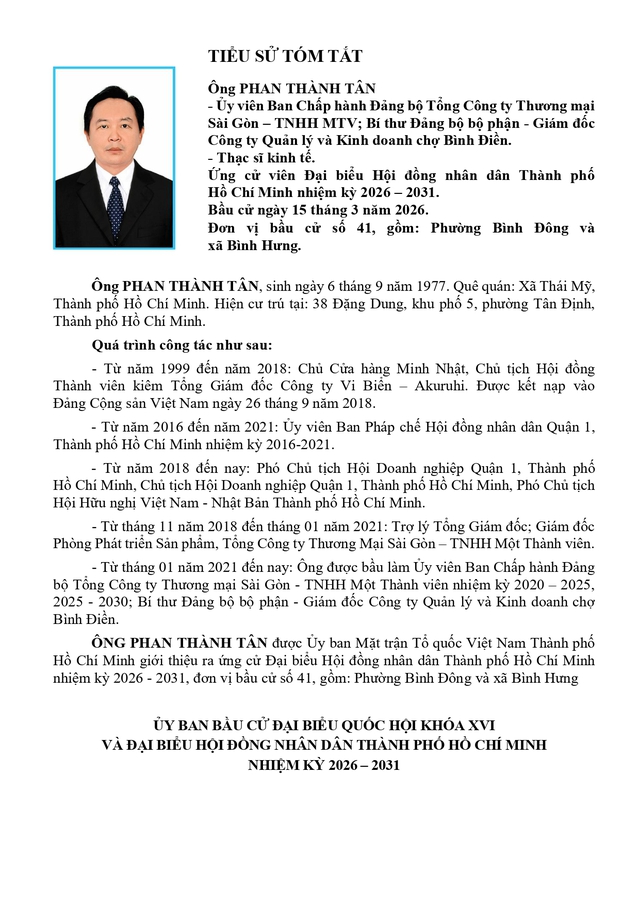 Ông Phan Thành Tân trúng cử Đại biểu Hội đồng nhân dân TP. Hồ Chí Minh Khóa XI nhiệm kỳ 2026 - 2031 - Ảnh 1.
